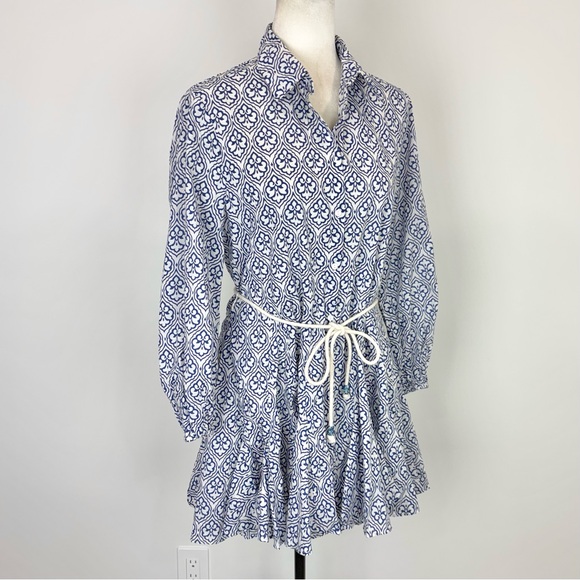 Zara blue and white belted dress - Picture 2 of 7